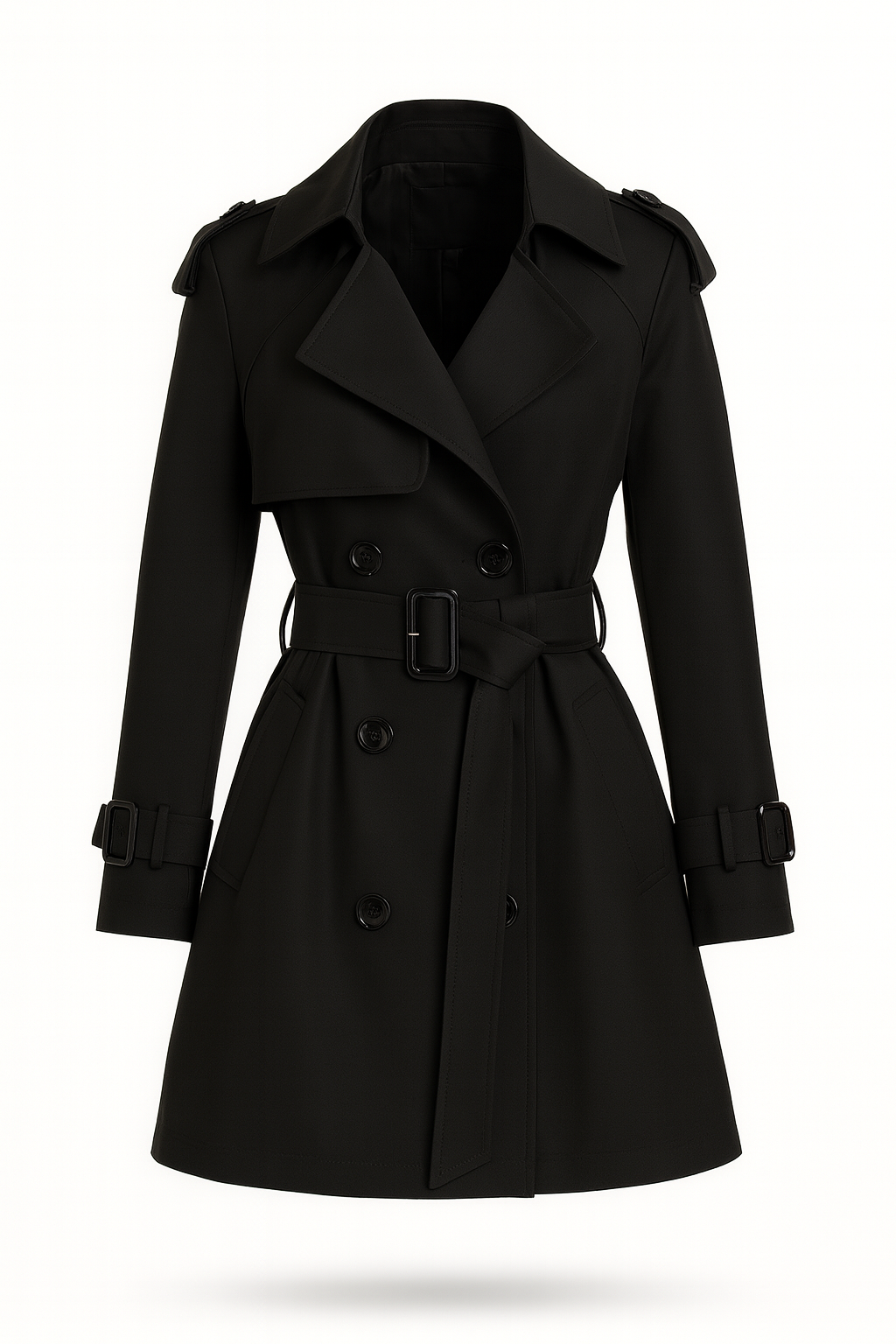 Trenchcoat | Lyhyt Silhouetti, Säädettävä Vyö | Musta, Oliivi
