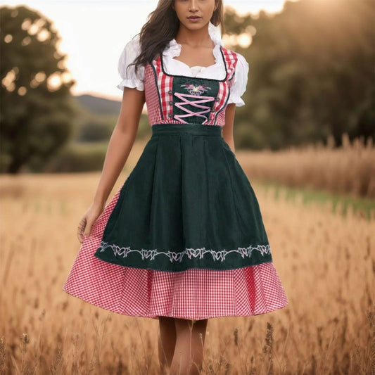 Dirndl Oktoberfest - Ruudullinen - Lyhyet Hihat - Heidi-Mekot-EmiyoSuomi