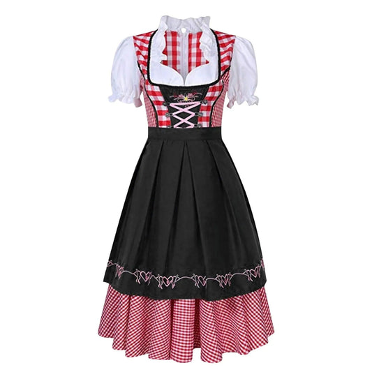 Dirndl Oktoberfest - Ruudullinen - Lyhyet Hihat - Heidi-Mekot-EmiyoSuomi