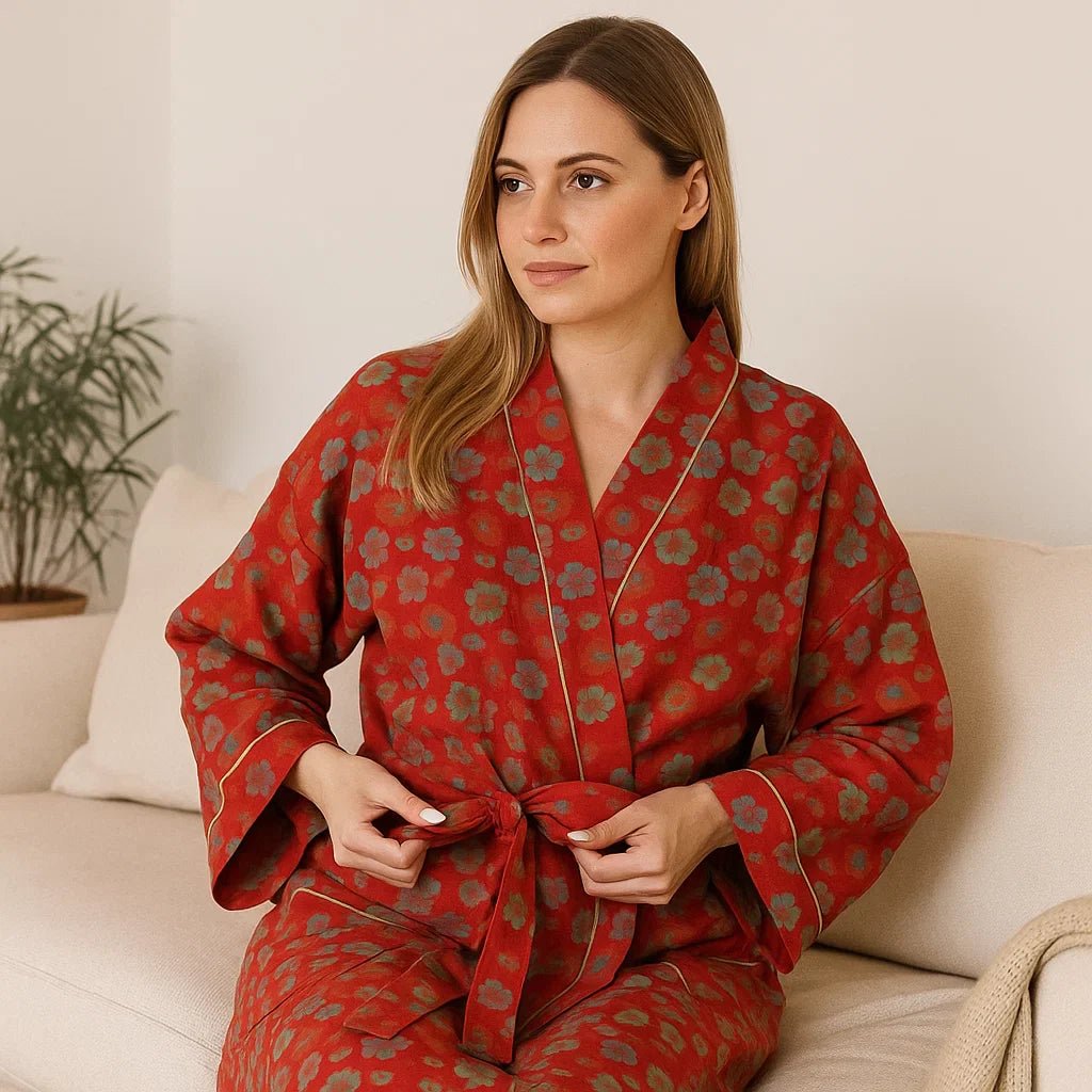 VeluBloom – Luksusellinen Puuvillainen Kylpytakki Hienolla Jacquard - kuviolla Tyylikkääseen Rentoutumiseen - EmiyoSuomi - Kylpytakit