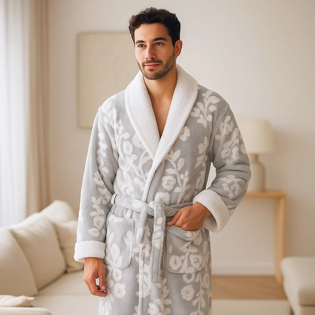 VeluMorn – Tyylikäs Jacquard - kylpytakki Kaksoiskerroksella Tyylikkääseen Rentoutumiseen - EmiyoSuomi - Kylpytakit