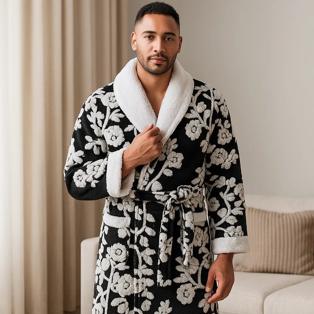 VeluMorn – Tyylikäs Jacquard - kylpytakki Kaksoiskerroksella Tyylikkääseen Rentoutumiseen - EmiyoSuomi - Kylpytakit