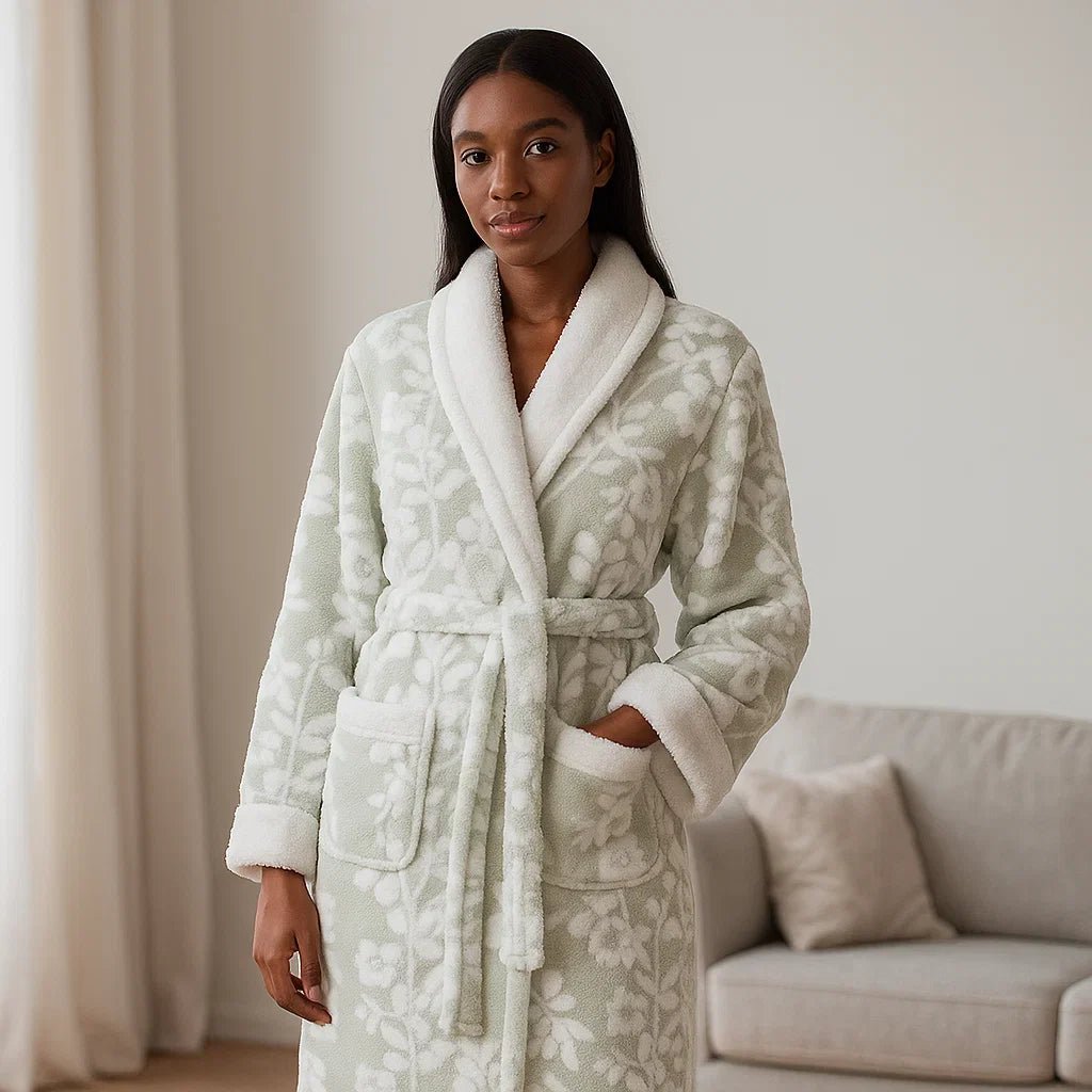 VeluMorn – Tyylikäs Jacquard - kylpytakki Kaksoiskerroksella Tyylikkääseen Rentoutumiseen - EmiyoSuomi - Kylpytakit