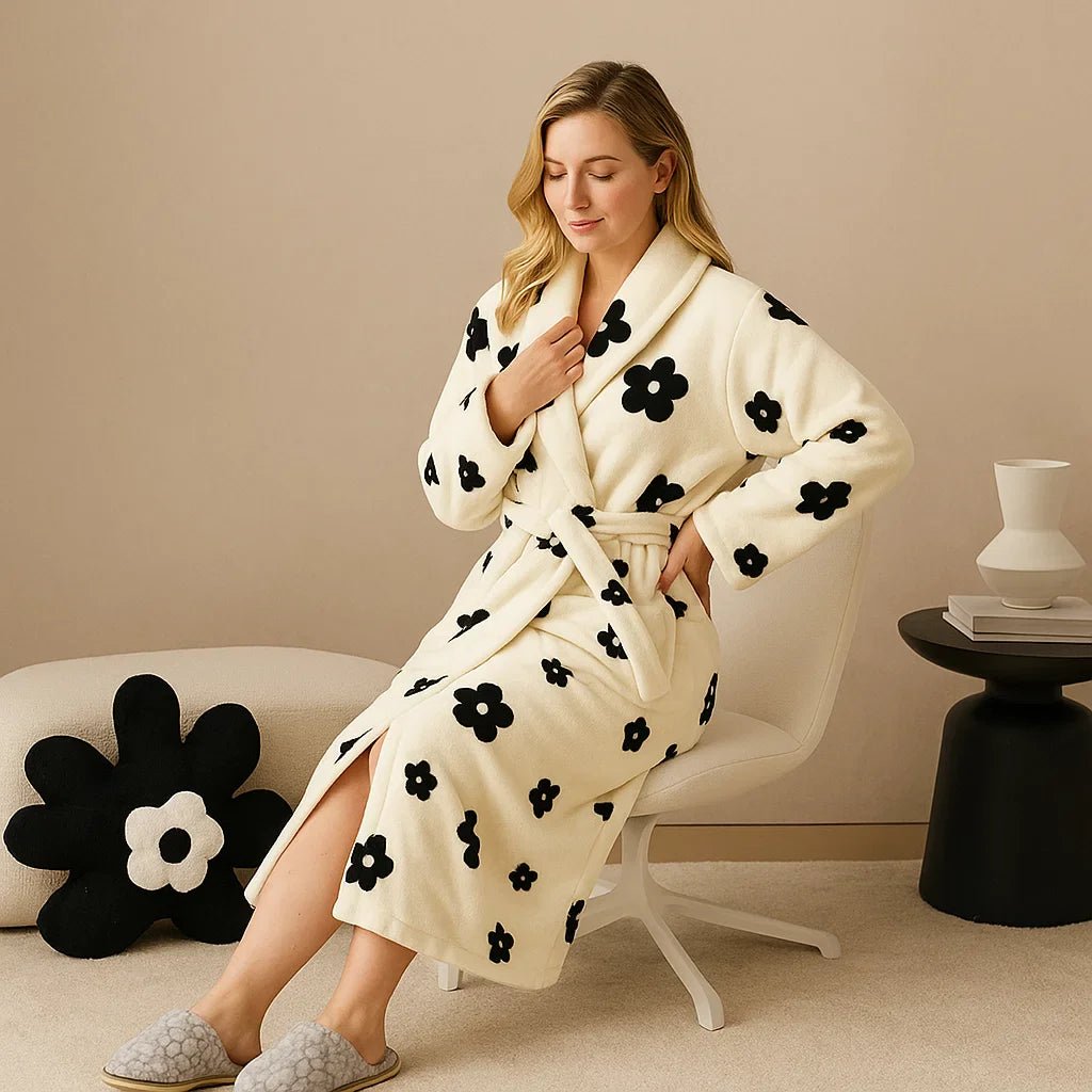 Velvære – Luksusfleece - kylpytakki tyylikkäillä sherpa - yksityiskohdilla maksimaalista mukavuutta varten kotona - EmiyoSuomi - Kylpytakit