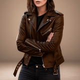 Vintage Naisten Nahkatakki - Vetoketju - Tyylikäs & Kestävä - EmiyoSuomi - Takki Nainen