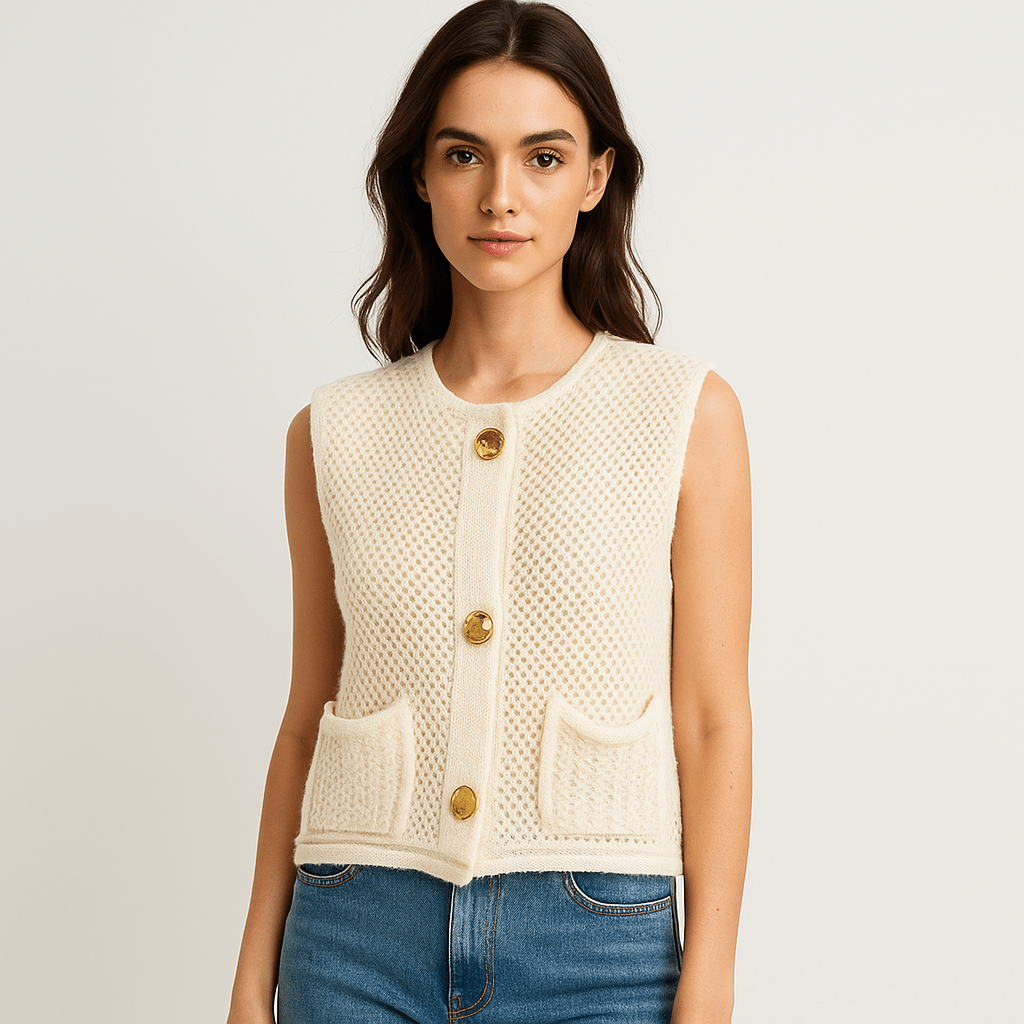 Virkatut Neuleliivi - Patches Napit - Tyylikäs Mukavuus - EmiyoSuomi - Naisten liivi