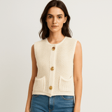 Virkatut Neuleliivi - Patches Napit - Tyylikäs Mukavuus - EmiyoSuomi - Naisten liivi