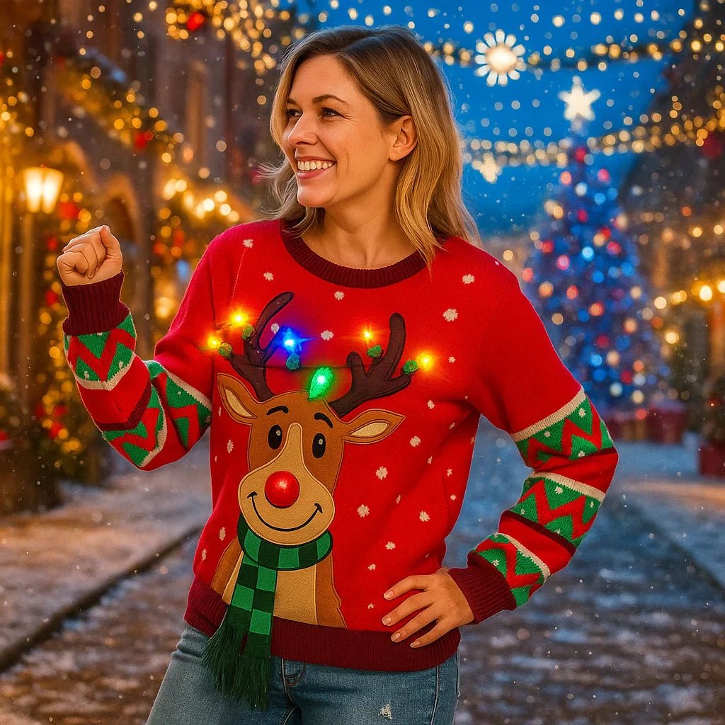 Vivano Naisten Joulupaita – Hohtava Poro – Tyylikäs & Lämmin - EmiyoSuomi - Joulupuserot