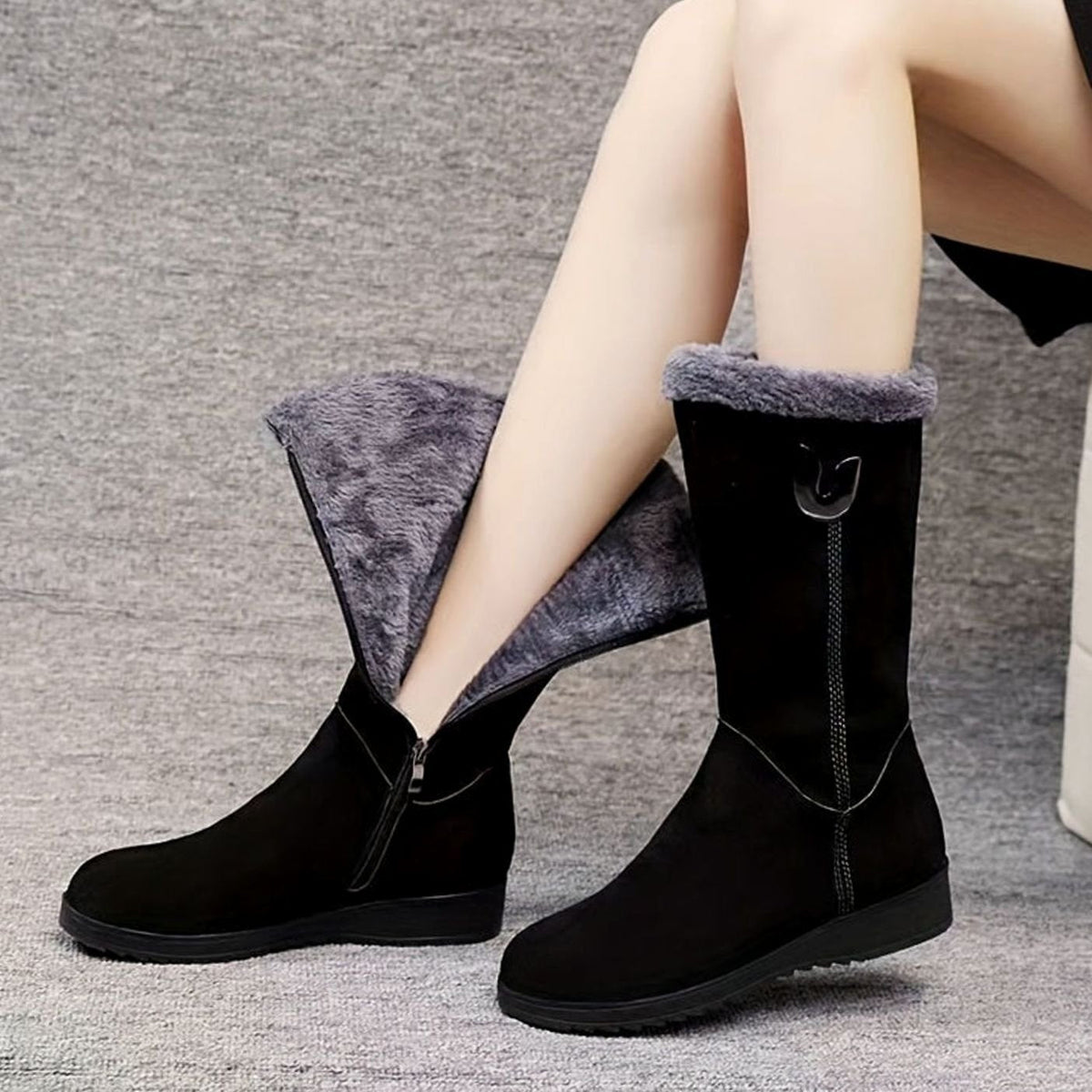 Naisten tekoturkiskäänteellä slip-on nilkkasaappaat tasapohjalla talvikäyttöön