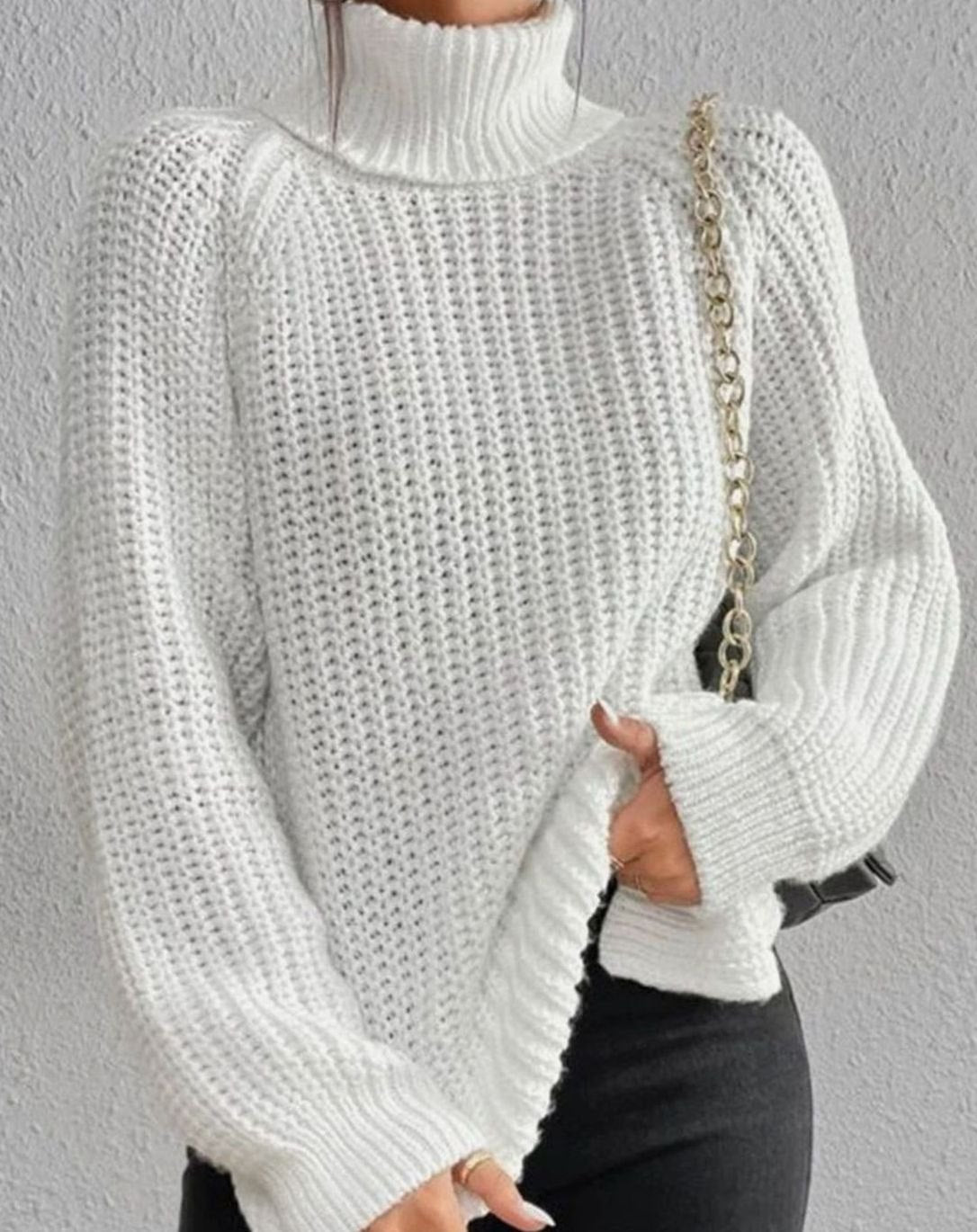 Naisten ribbed knit poolokaula neulepusero väljä istuvuus