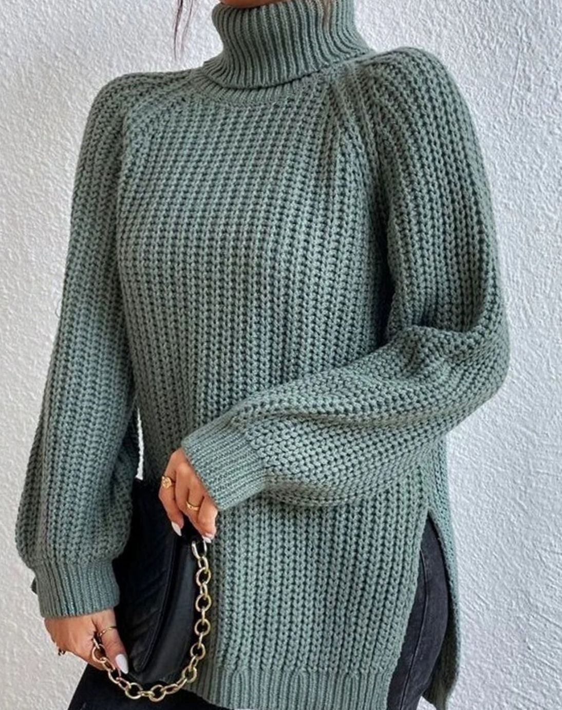 Naisten ribbed knit poolokaula neulepusero väljä istuvuus