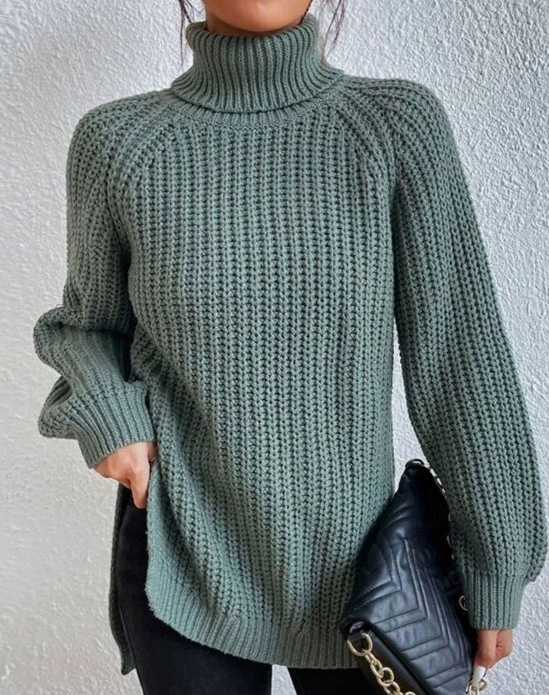 Naisten ribbed knit poolokaula neulepusero väljä istuvuus