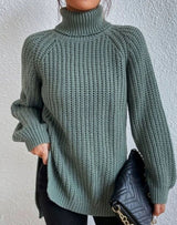 Naisten ribbed knit poolokaula neulepusero väljä istuvuus
