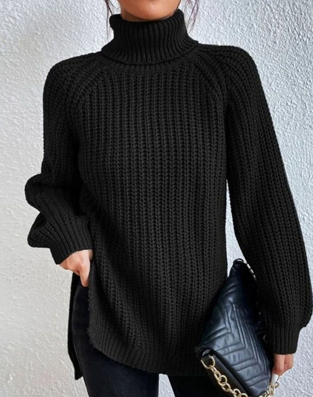 Naisten ribbed knit poolokaula neulepusero väljä istuvuus