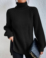 Naisten ribbed knit poolokaula neulepusero väljä istuvuus