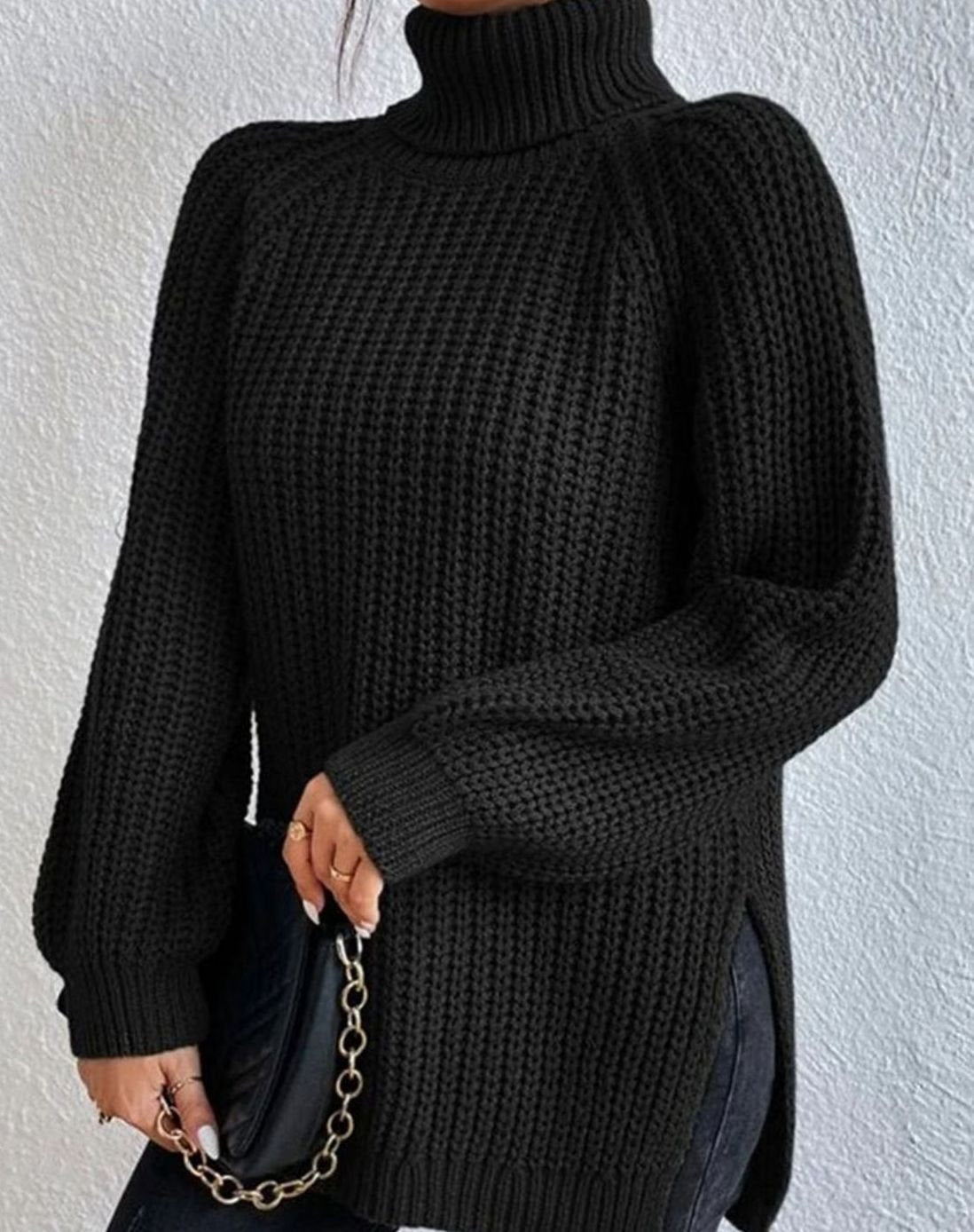 Naisten ribbed knit poolokaula neulepusero väljä istuvuus