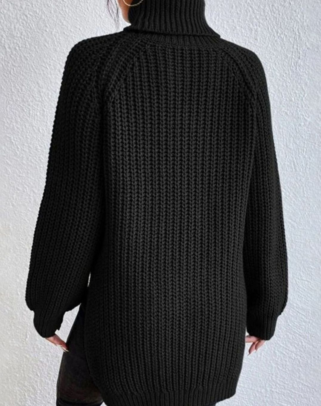 Naisten ribbed knit poolokaula neulepusero väljä istuvuus