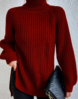 Naisten ribbed knit poolokaula neulepusero väljä istuvuus