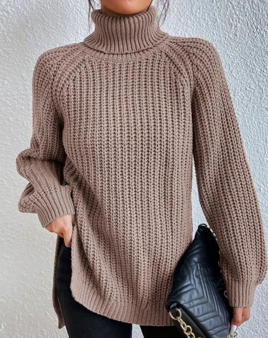 Naisten ribbed knit poolokaula neulepusero väljä istuvuus