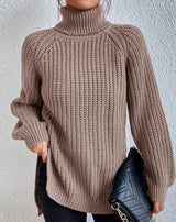 Naisten ribbed knit poolokaula neulepusero väljä istuvuus