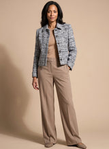 Naisten tweed kaksiosäinen blazer set leveälahkeiset cropped housut