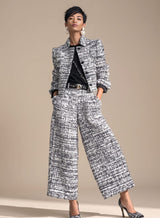 Naisten tweed kaksiosäinen blazer set leveälahkeiset cropped housut