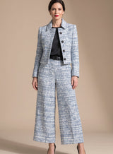 Naisten tweed kaksiosäinen blazer set leveälahkeiset cropped housut