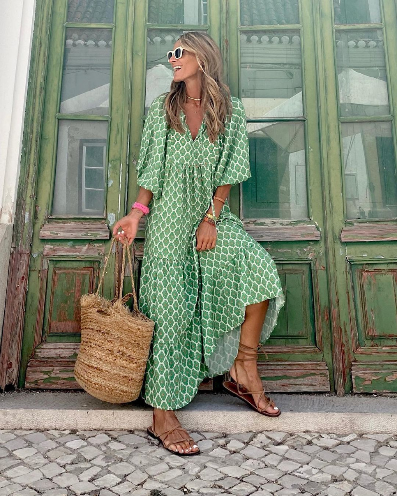 Mila | Vihreä pitkä mekko-Clothing-EmiyoSuomi