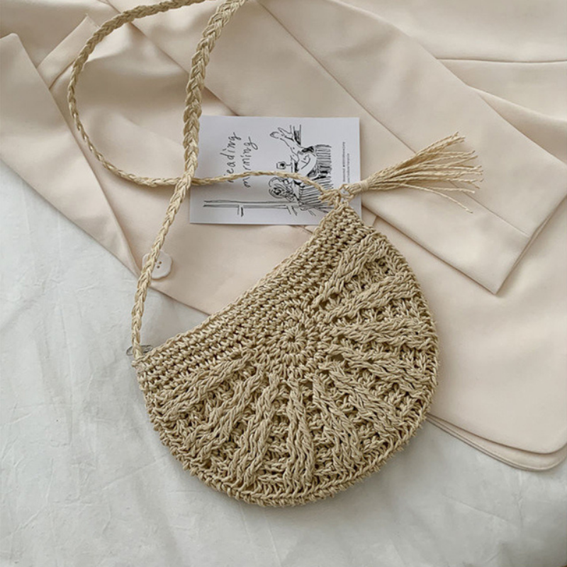 Natalia | Käsinkudottu Straw Half Moon käsilaukku-EmiyoSuomi